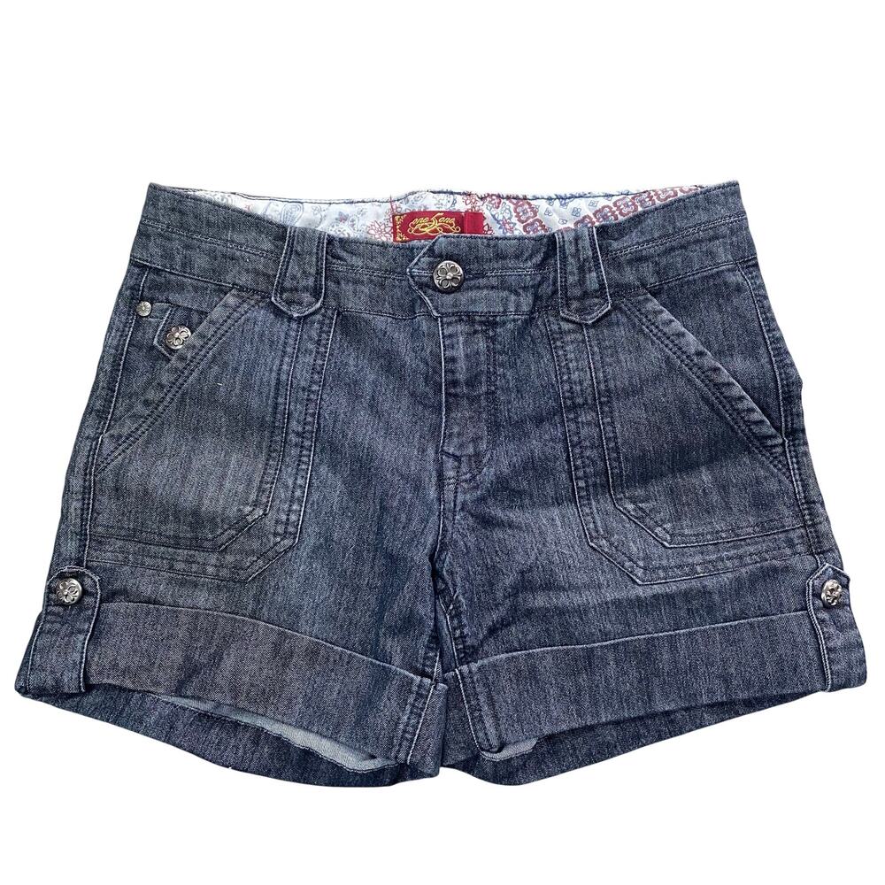 Vintage ONE 5 ONE Denim Dark Wash Blue Stretch Cuffed Jean Mini Shorts Womens 6